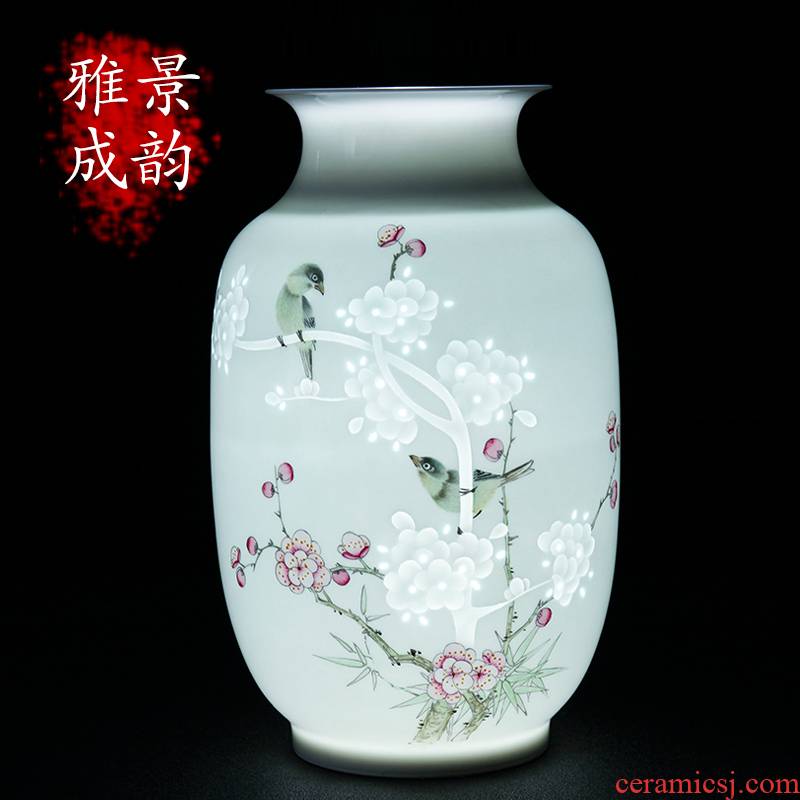 Jingdezhen ceramic new Chinese style pervious to light the name plum and the bamboo harbinger vase home sitting room, bedroom adornment porcelain furnishing articles