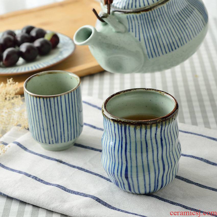 Three blue stripe ceramic, Japan and the tea cups of tea a cup of coffee cups and saucers suit Japanese m clear glass cups