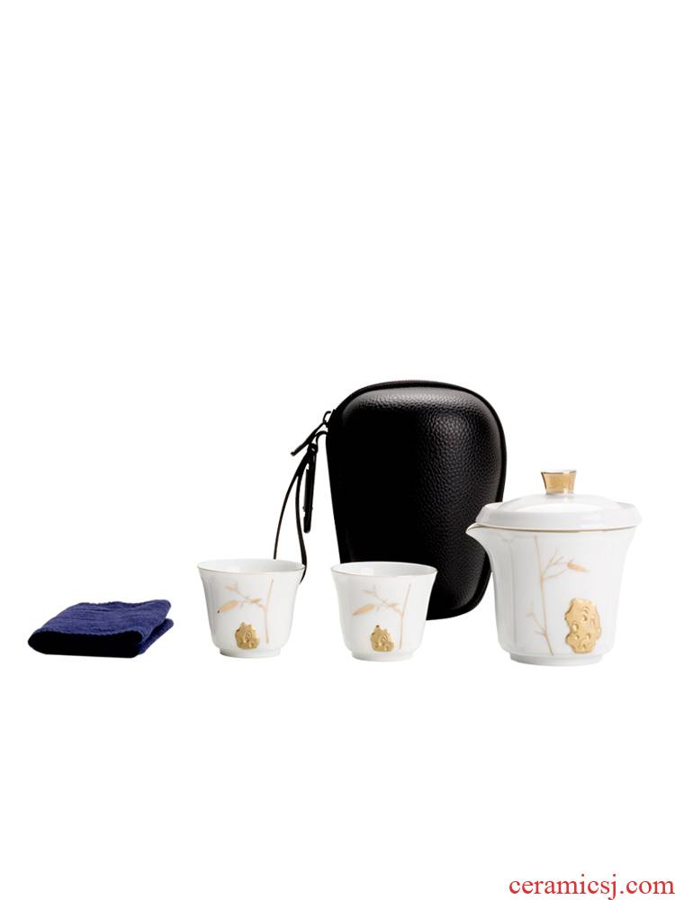 Two ceramic pot 2 crack portable receive bag kung fu tea set contracted and easy to make tea cup