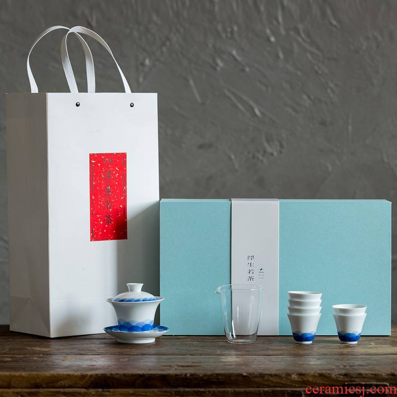 Jingdezhen hand - made white porcelain kung fu tea set ceramic three tureen tea cups of household of a complete set of tea set gift boxes