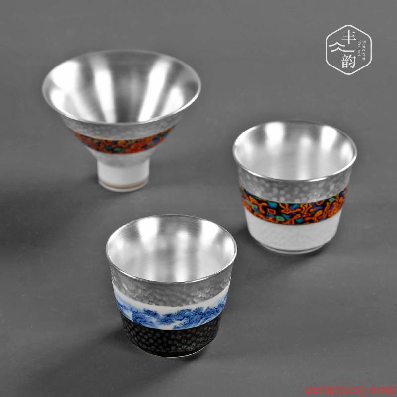 Tasted silver gilding ceramic kung fu tea cups, small single glass tank silver sample tea cup men 's and women' s manual master cup of tea