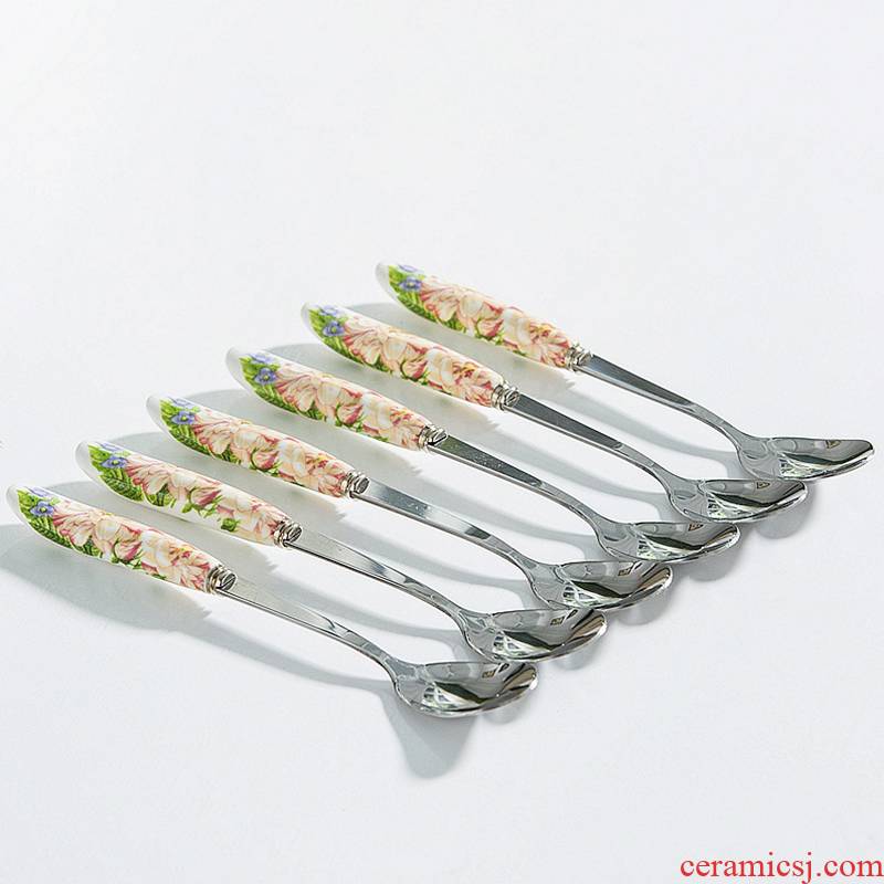 South Korean creative mixing spoon, stainless steel, ceramic handle milk coffee spoon, long - handled spoons