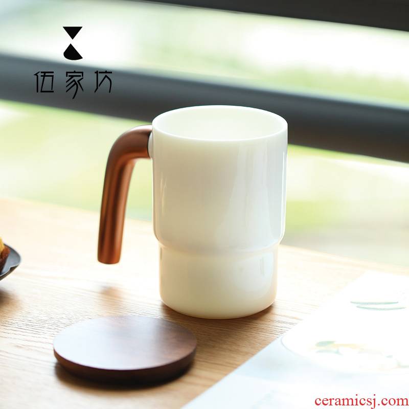 The Wu family fang ceramic keller with wooden handle with cover tea filter glass tea cup large contracted office home