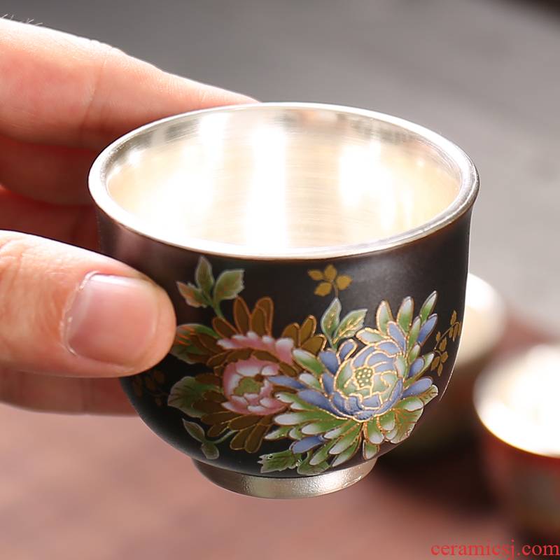 999 sterling silver cup of household ceramic cups coppering. As ru up market metrix silver cup single CPU kung fu tea tea bowl