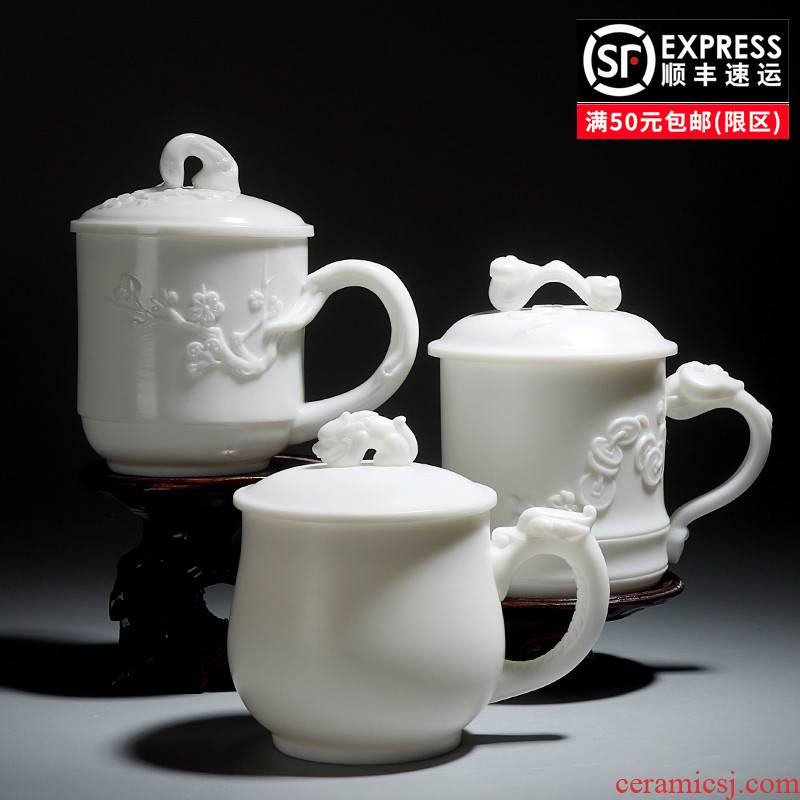 Dehua white porcelain by hand with cover glass ceramic high - capacity keller office meeting make tea sample tea cup