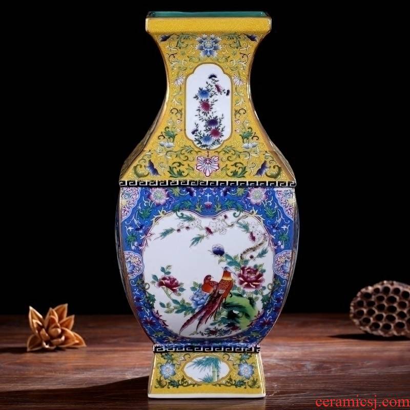 Jingdezhen enamel made pottery porcelain vase home sitting room mesa four bottles of imitation system of qianlong classic collection furnishing articles