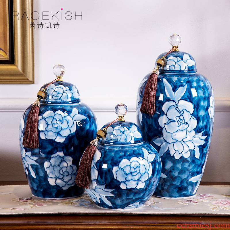 New Chinese style ceramic hand - made of blue and white ice storage tank of the ancients may general pot home home sitting room place ornament