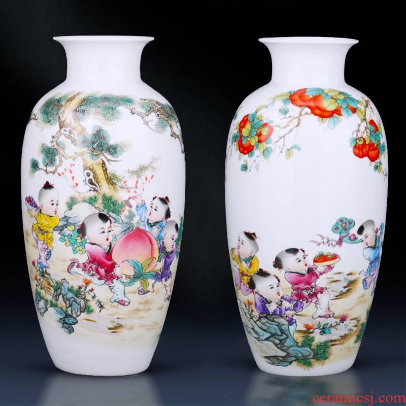 Jingdezhen ceramics powder enamel characters vases, flower arrangement sitting room place, Chinese style living room TV cabinet decoration decoration
