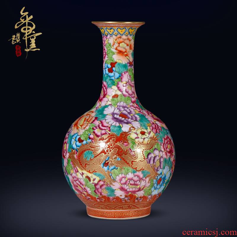 Jingdezhen ceramics archaize the qing qianlong enamel dragon wear Chinese style flower vase sitting room porch crafts