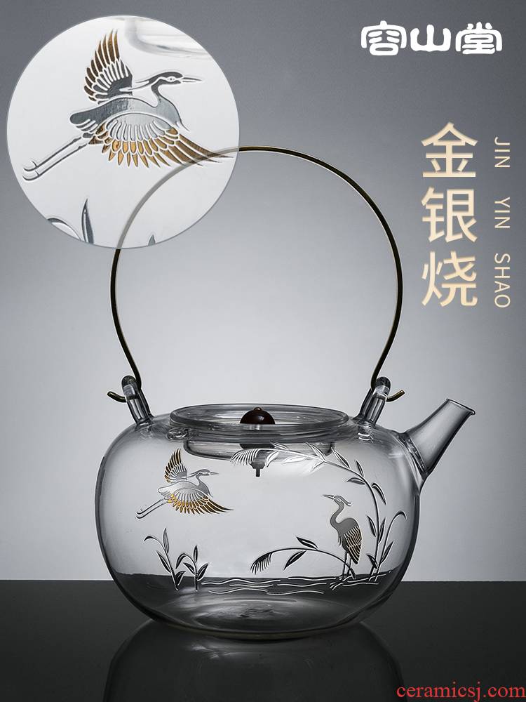 Burn it RongShan hall of gold and silver glass stainless steel tank.mute the boiled tea, the electric kettle TaoLu tea stove set tea service