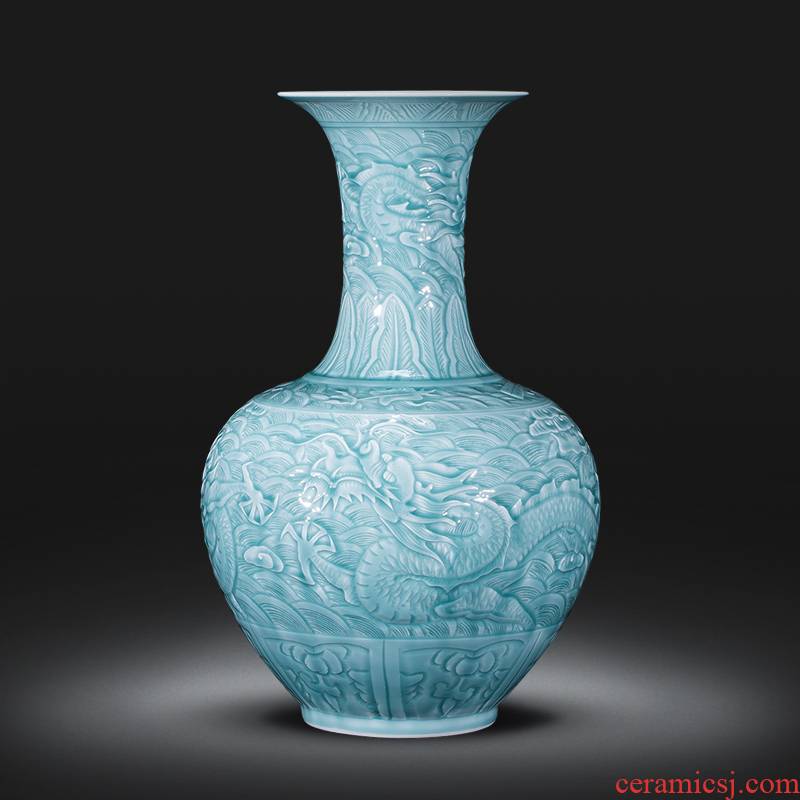Jingdezhen ceramics by hand carved dragon archaize shadow blue bottles of Chinese Angle of what adornment is placed large living room