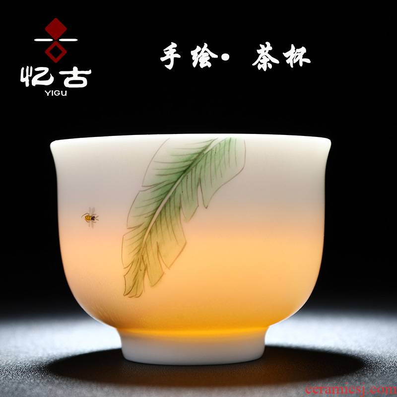 Have ancient hand - made single cup white porcelain cups suet jade sample tea cup cup tea tea set, ceramic checking kung fu master