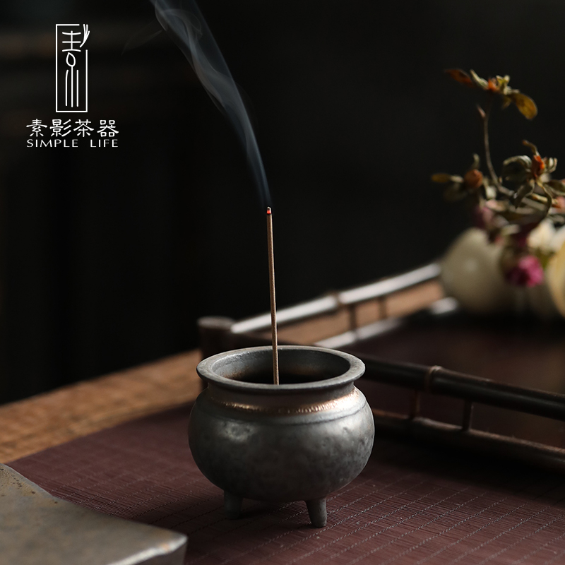 Plain film mini three censer ceramic small ding incense device plugged into furnace manual course sweet retro furnishing articles