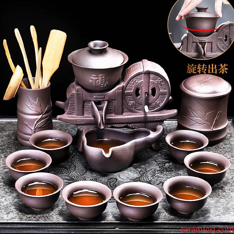 Purple sand tea set semi - automatic household lazy kung fu tea tea, tea cup teapot Z millstones