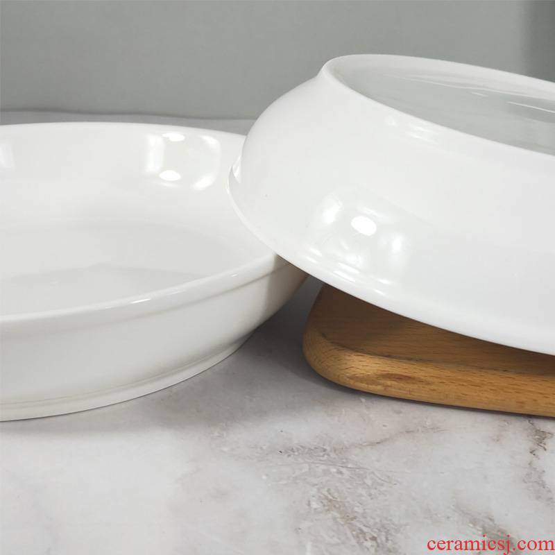 Soup plate 8 creative household large round deep dish dish dish dish ceramic deep expressions using white steamed egg salad bowl dish and 9 inches