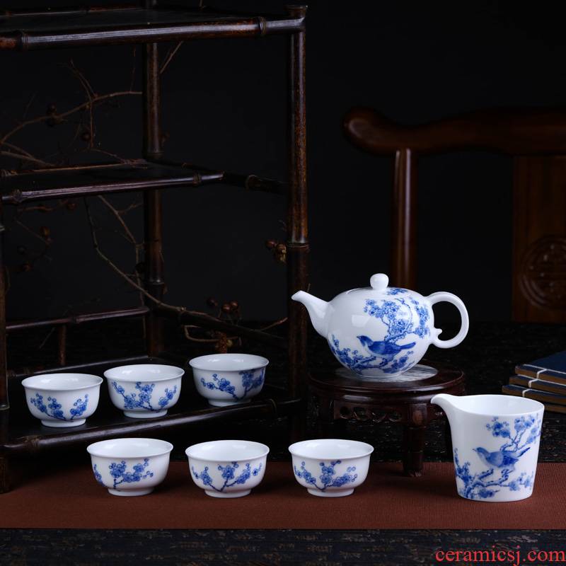 Offered home - cooked tea set in kung fu tea set ceramic teapot jingdezhen blue and white porcelain tea cups checking household