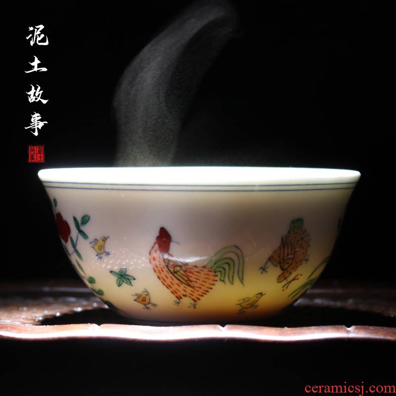 Ming chenghua chicken color bucket cylinder cup of archaize of pure hand - made jingdezhen kung fu tea cups sample tea cup cup master list