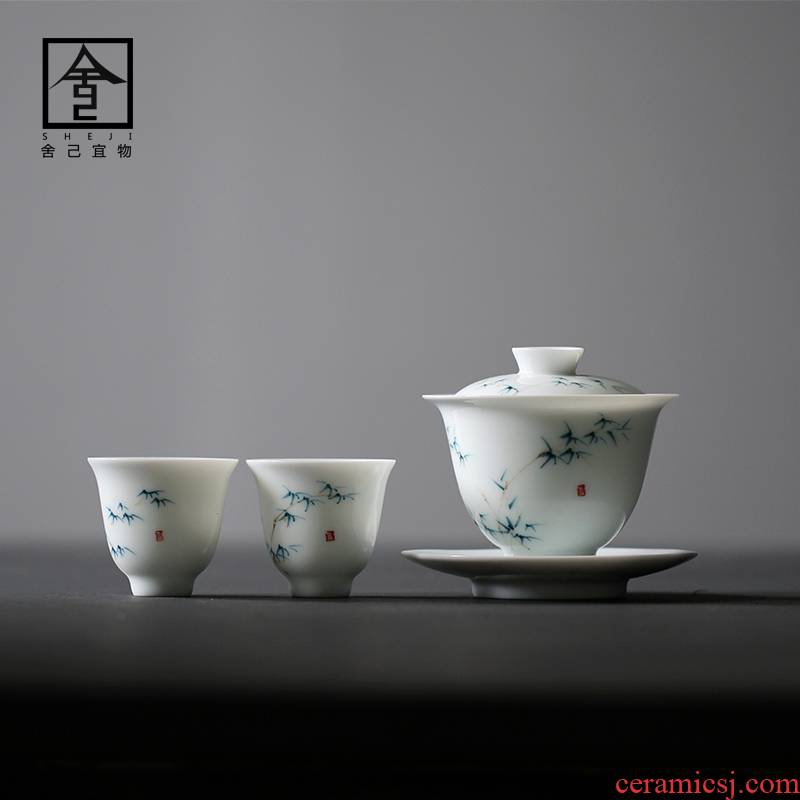 Only three tureen jingdezhen porcelain tea bowl household porcelain hand - made pure manual them thin body Japanese kung fu