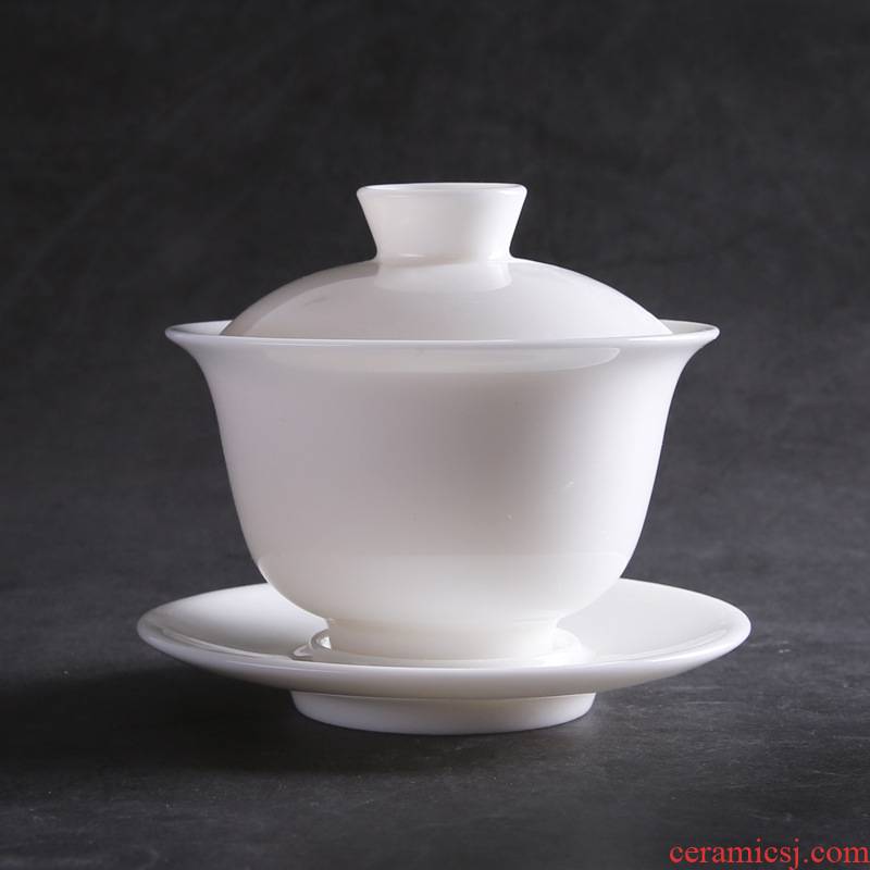 Dehua white porcelain only three tureen ceramic hand grasp suet jade porcelain cups tea bowl of pure manual kung fu tea set