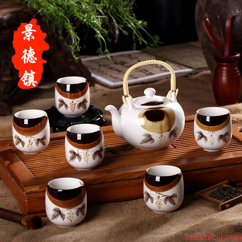 Jingdezhen work household ceramics girder pot of kung fu tea set gift high - capacity teapot teacup gift boxes