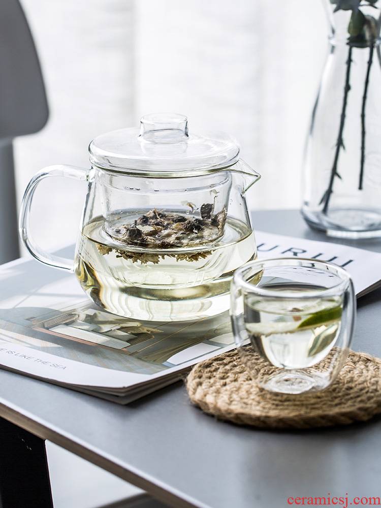 Beauty color porcelain teapot glass filter kettle high - temperature thickening tea cup tea kungfu tea set