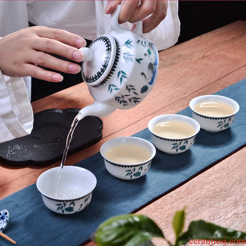 Under the glaze colorful kung fu tea set a pot of four cups of hand - made of ceramic teapot teacup tea set chicago-brewed goose tan night of the month