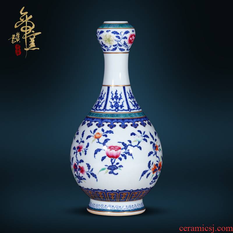 Jingdezhen blue and white see colour imitation the qing qianlong fold branch flowers and ceramics grain garlic bottles of Chinese antique furnishing articles sitting room