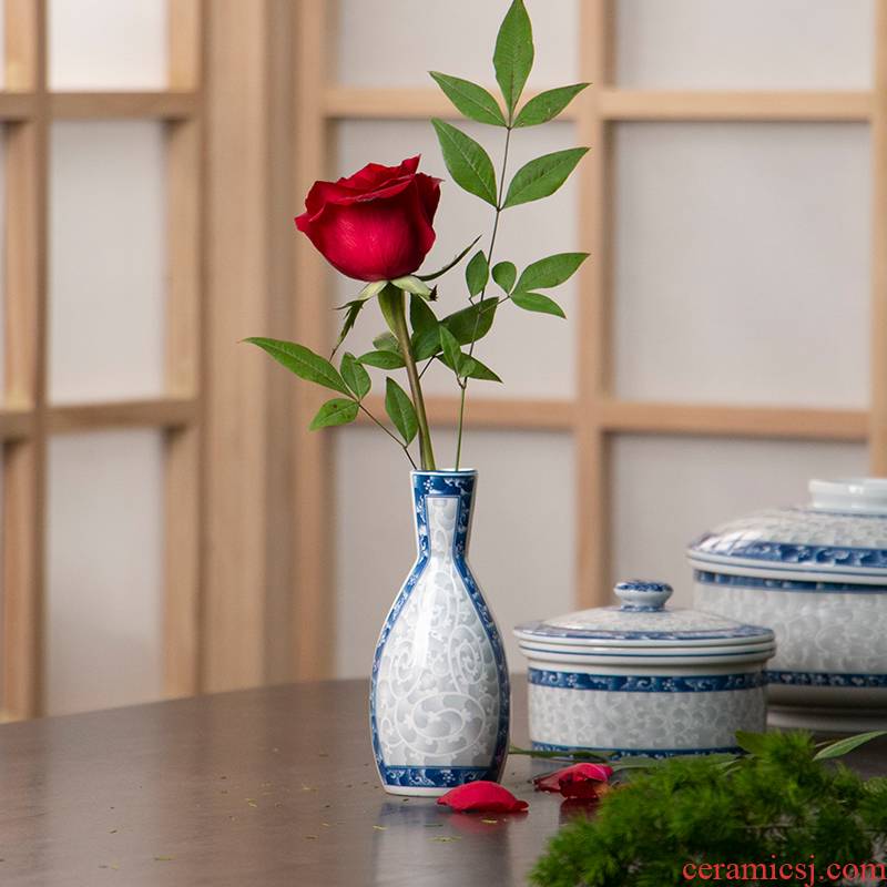 Meinung'm under the glaze color Chesapeake porcelain wind household classic blue and white porcelain imitation Ming and the qing ceramic bottle flower arranging flower bottle vessels
