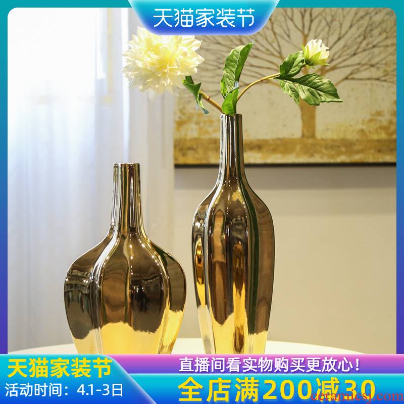 Jingdezhen ceramic furnishing articles between example of new Chinese style club house decoration decorative vase gold - plated flower implement TV ark, receptacle