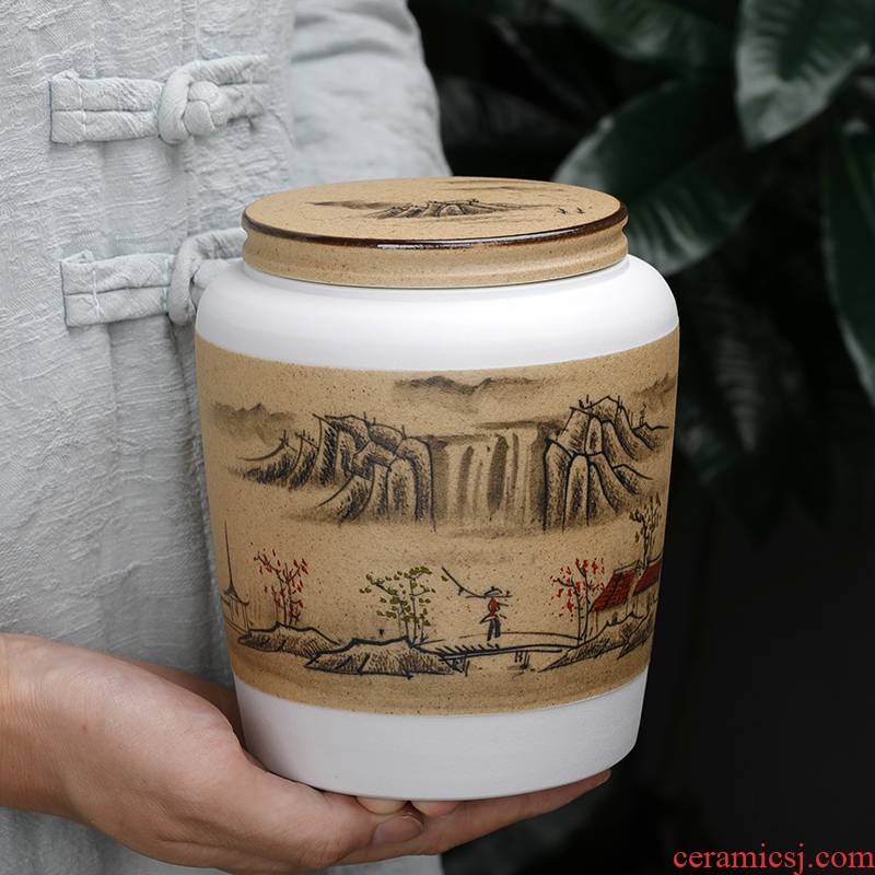 Coarse pottery caddy fixings ceramic small seal pot portable puer tea pot with half jins home moisture storage POTS