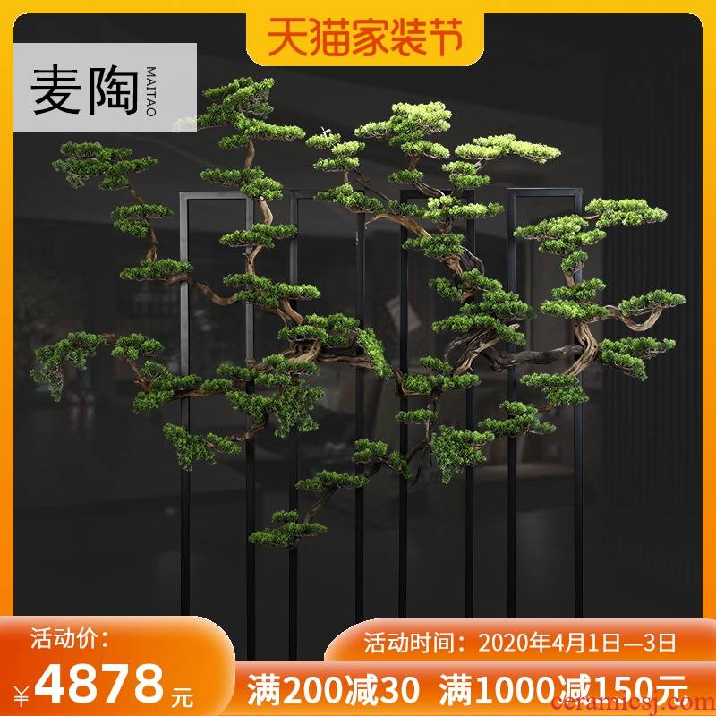 Simulation guest - the greeting pine to the ground, wrought iron MaiTao new Chinese style screen miniascape hotel lobby false dry landscape tree furnishing articles