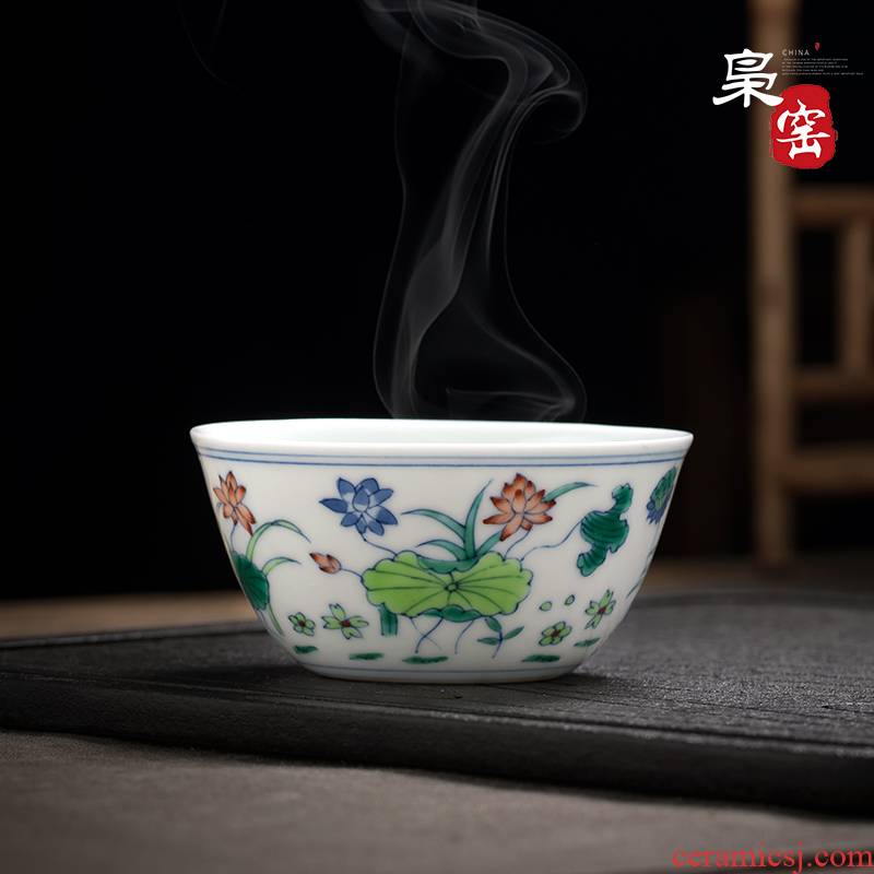 Ceramic antique color bucket noggin single cup sample tea cup under the glaze hand - made lotus master cup jingdezhen kung fu tea set