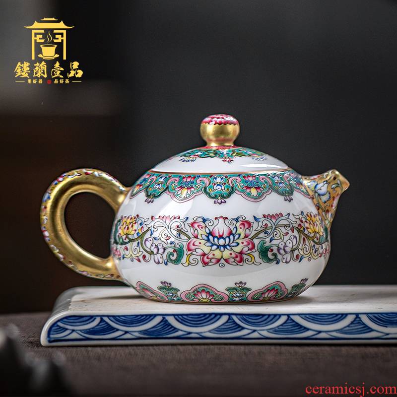 Jingdezhen checking made pottery and porcelain enamel bound branch lotus wen xi shi pot of high - grade enamel teapot fuels the teapot