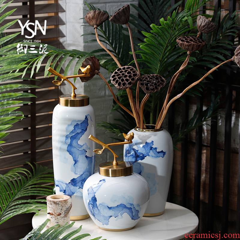 Ceramic vase furnishing articles I and contracted sitting room blue and white Chinese flower arranging dried flower flower, white household soft adornment