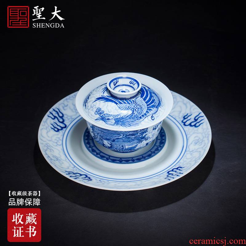 The large ceramic three tureen teacups hand - made jingdezhen blue and white longfeng tray tureen all hand kung fu tea set