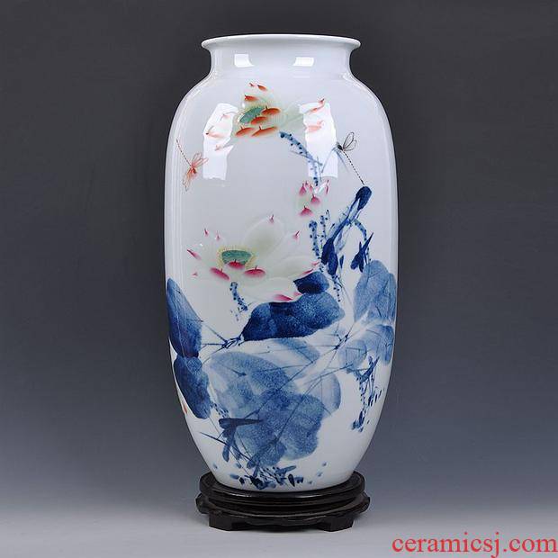 Jingdezhen ceramic furnishing articles hand - made blue anaglyph large vases, flower arrangement sitting room porch Chinese decorative arts and crafts