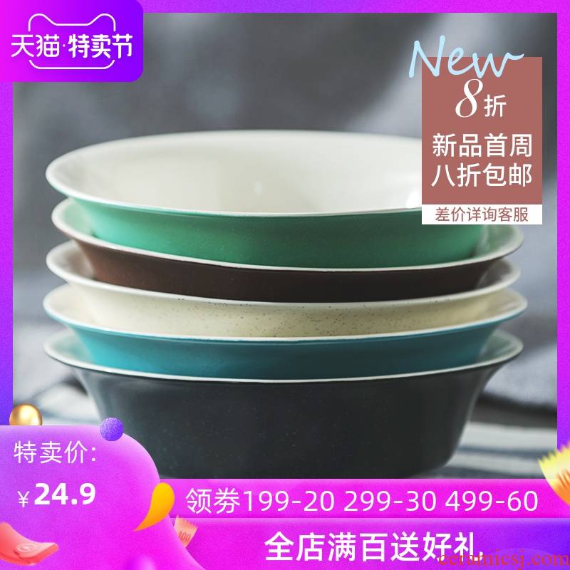 Lototo large bowl of beef noodles in soup bowl ceramic large household fruit salad dishes served soup basin network red sun cutlery