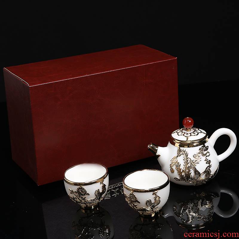 Crack travel tea set a pot of two cups of portable an inset jades car is suing office ceramic kung fu tea set