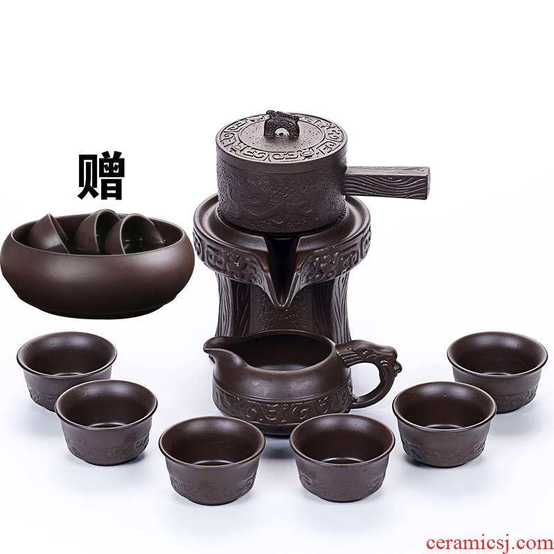 Tea set with violet arenaceous stone mill creative automatic ceramic kung fu Tea teapot teacup lazy people make Tea