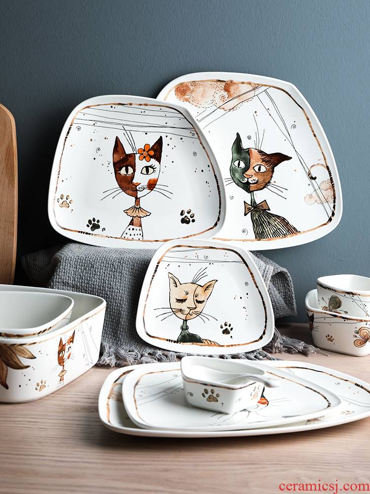 Selley meow star express baby cat ceramic tableware children eat bowl western disk bowl of soup bowl plate