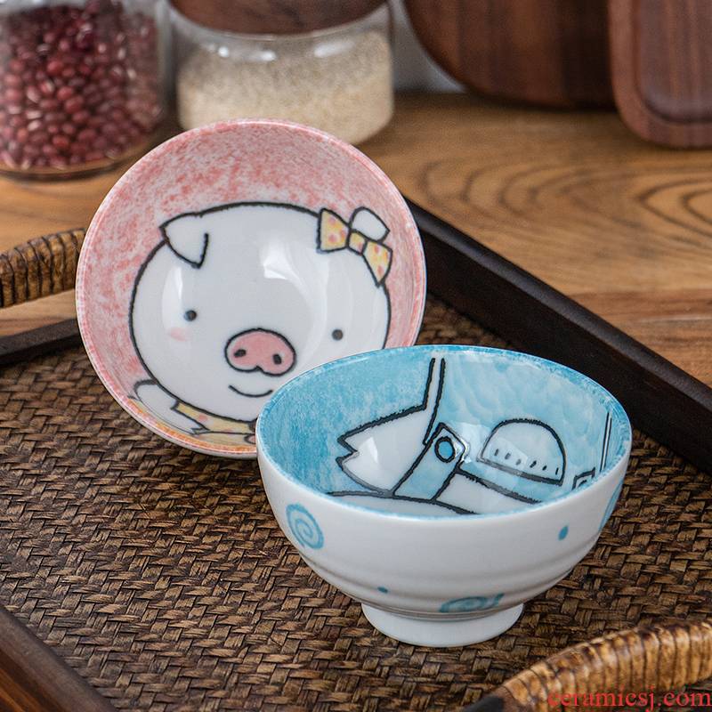 Japanese cartoon creative girl lovely sweethearts bowl to bowl high against iron rice bowls 2 people tableware