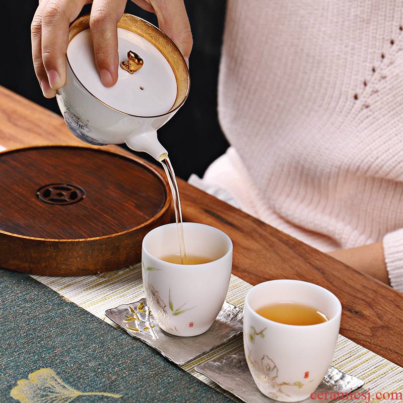 Colored enamel porcelain kung fu tea set household contracted with tea ware porcelain sample tea cup teapot with a complete set of tea