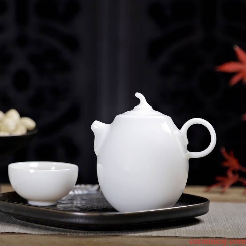Dehua white porcelain tea set household ceramic teapot kung fu tea set suet jade porcelain tea oolong tea pot lid bowl