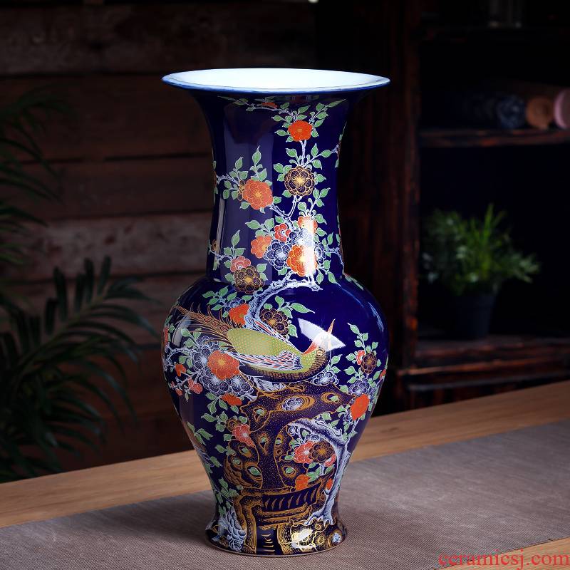 Jingdezhen ceramic vase furnishing articles blue Chinese hand - made paint archaize sitting room flower arranging rich ancient frame decorate restoring ancient ways