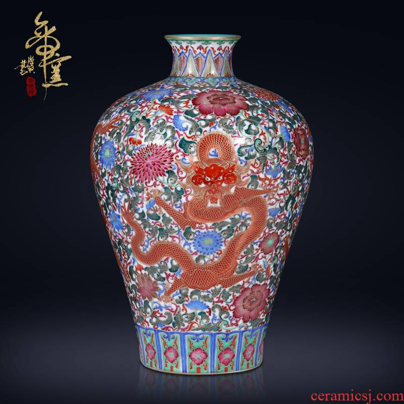 Jingdezhen ceramics imitation the qing qianlong enameled wire inlay dragon mei bottles of Chinese style living room porch TV ark, furnishing articles