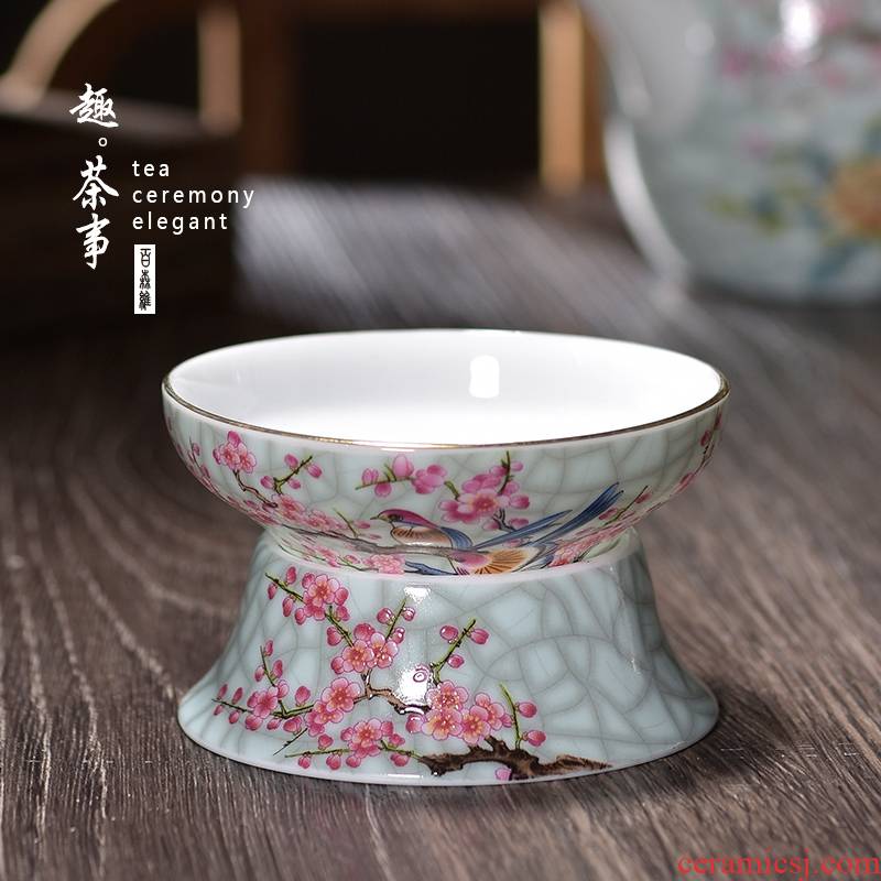 Creative colored enamel) filter net is grilled ceramic flower flower kung fu tea tea tea tea filter accessories