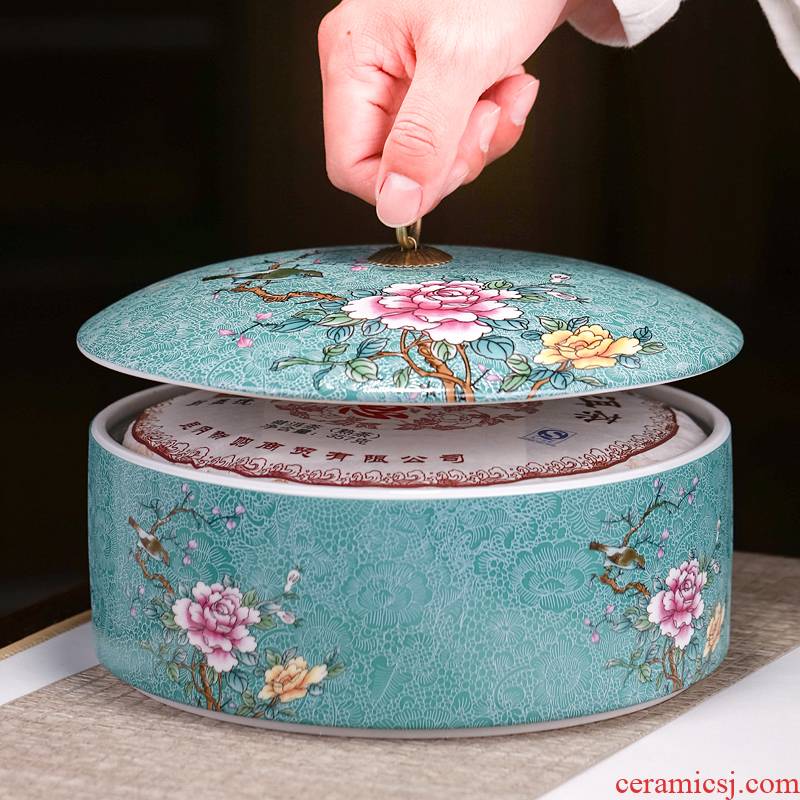 Pick flowers, jingdezhen ceramic tea pot large wake receives pu white tea tea cake storage POTS sealed as cans of household