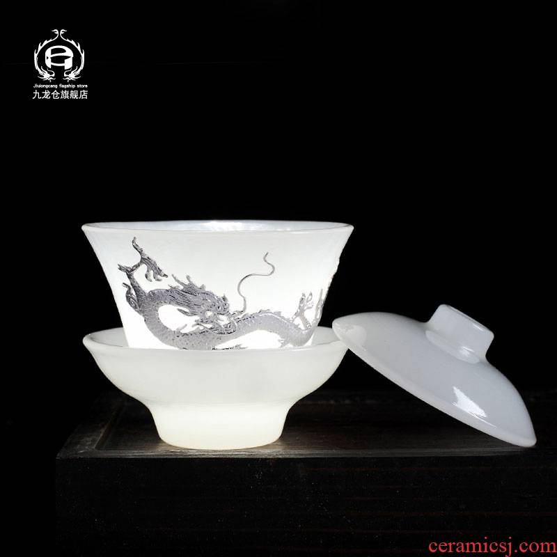 DH coloured glaze jade porcelain tureen noggin jingdezhen ceramic only three tureen kung fu tea tea bowl silver suit