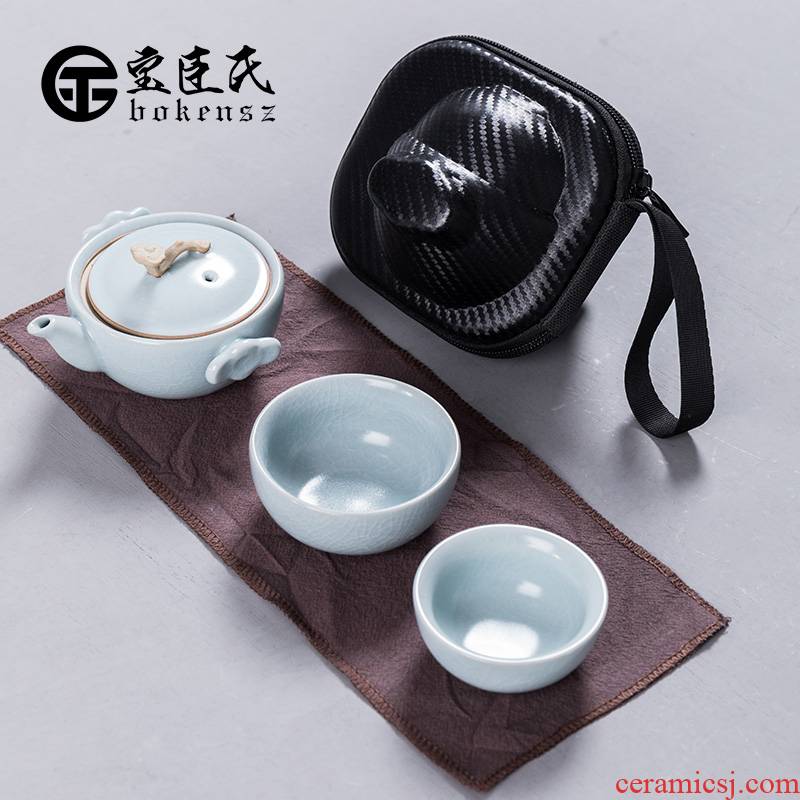Crack cup travel a pot of two cups of tea set suit portable package ceramic kung fu tea set suit small household