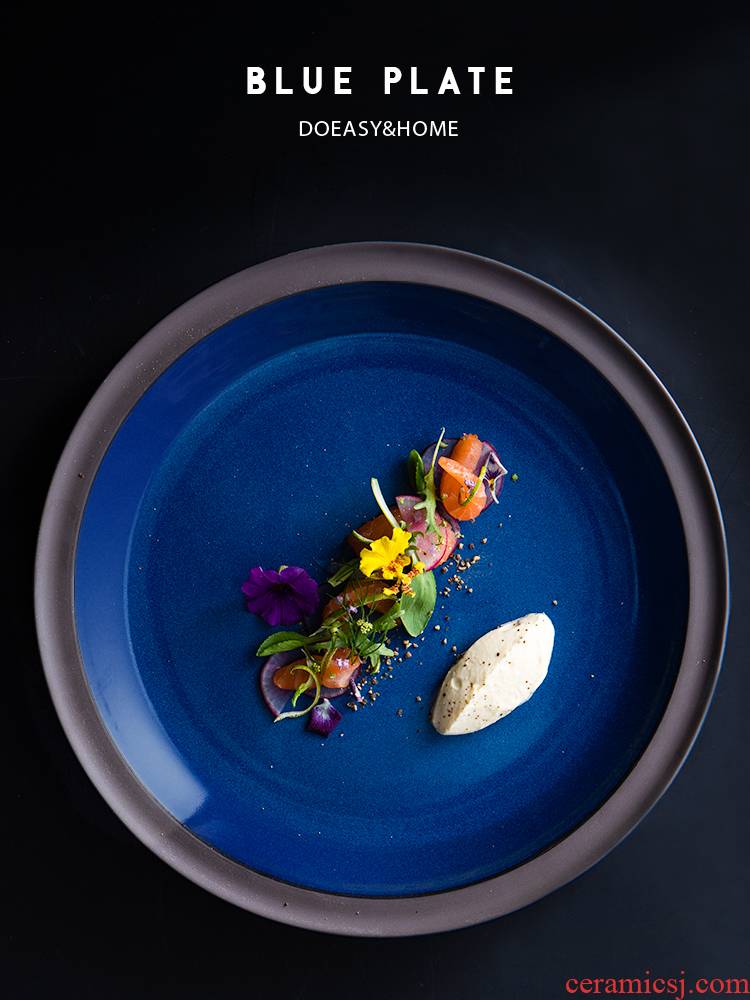 And marat safin 's European grey - blue grail home flat circular shallow dish creative ceramics steak dinner plate
